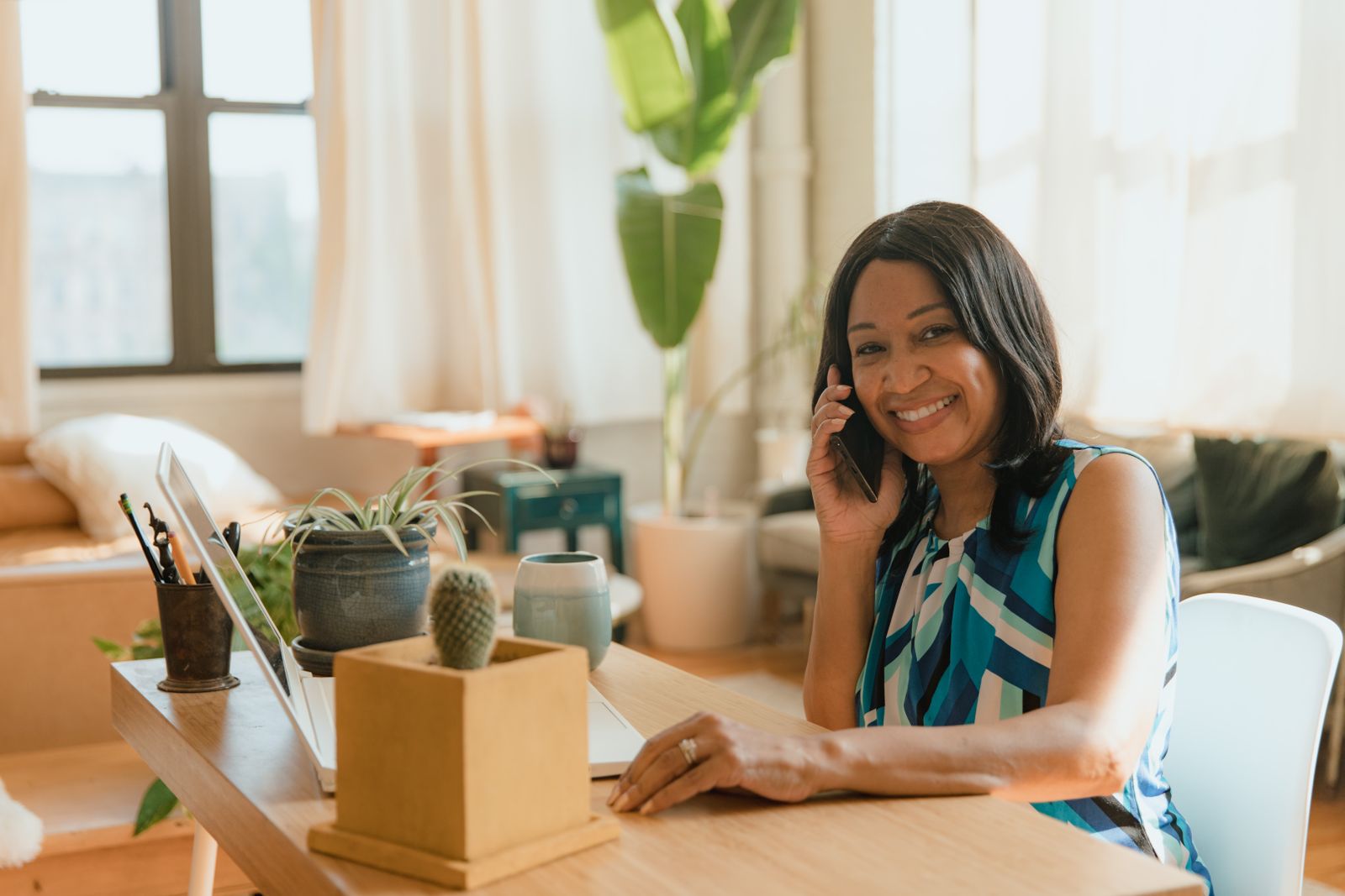 A business owner checking her website's visibility